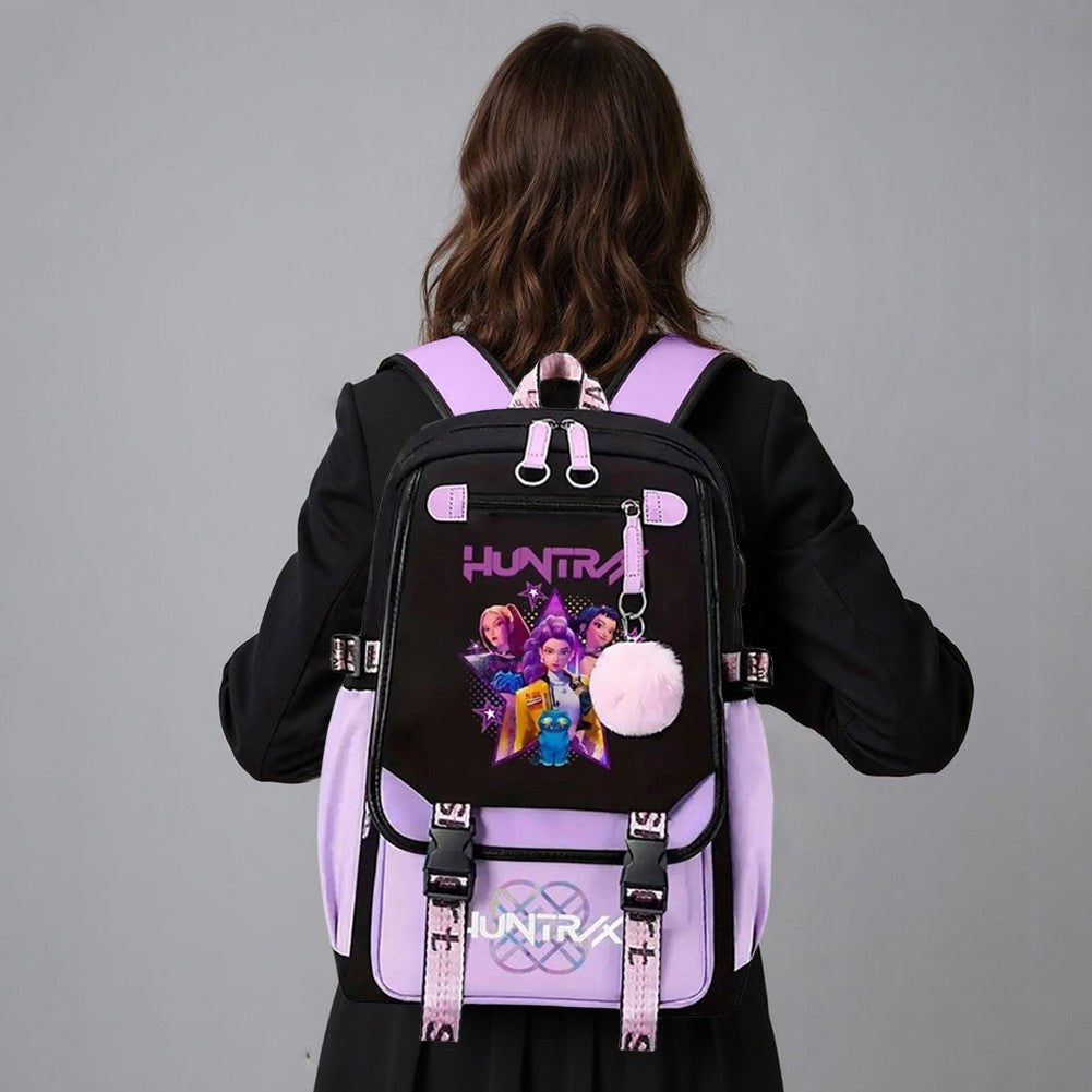 KPop Anime Movie Backpack for Demon Hunters Teenager Kawaii School Bookbag USB Charging Large Capacity Travel Slayer Rucksack