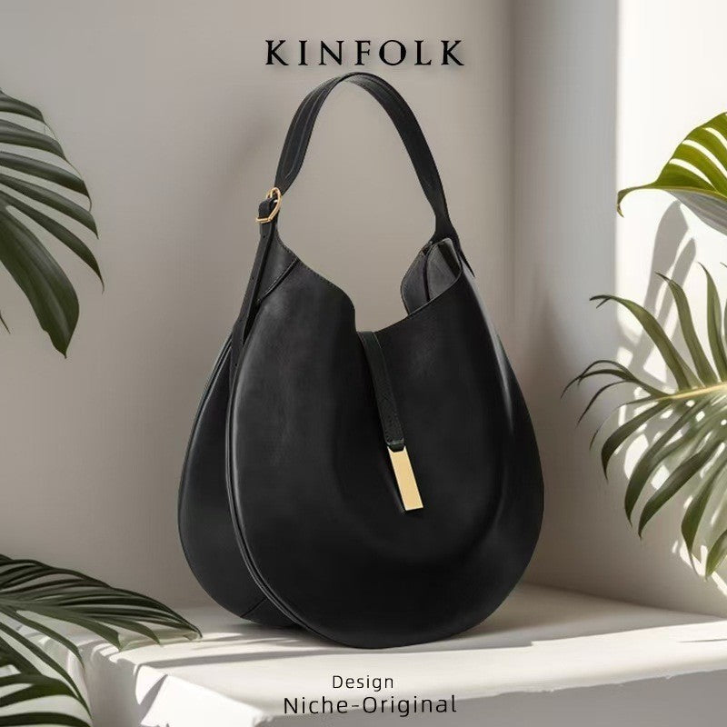 New Fashionable Women's Underarm Bag, Leather Riding Style Brown/Black Crossbody Bag Crescent Bag Travel Bag