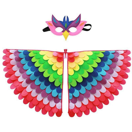 Bird Cosplay Costume Stage Performance Owl Peacock Wings Bird Felt Cape with Mask for Girls Boys Halloween Party Cloak