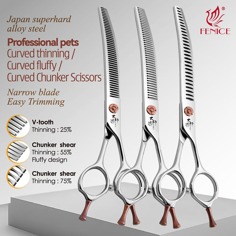Fenice ZB Professional 6.5/7.0 Inch JP440CDog Grooming Curved Chunker/Thinner/Fluffy Scissors for Dog Groomer/Family Use