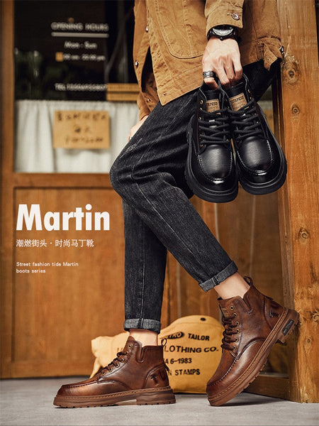 Hot Sale Brown Men's Boots Comfort Outdoor Men Motorcycle Boots Casual Lace-Up Ankle Boots Man Platform Boots botas para hombre