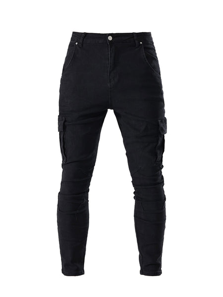 Men's Fahsion Elastic Slim Fit Jeans Men Cargo Denim Pants Solid Color Multi Pockets Casual Skinny Male Trousers mens clothing