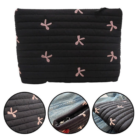 Ins Bow Embroidered Cosmetic Bag Portable Women's Bag Fashion Oxford Cloth Butterfly Print Cosmetic Bag Travel Wash Storage Bag