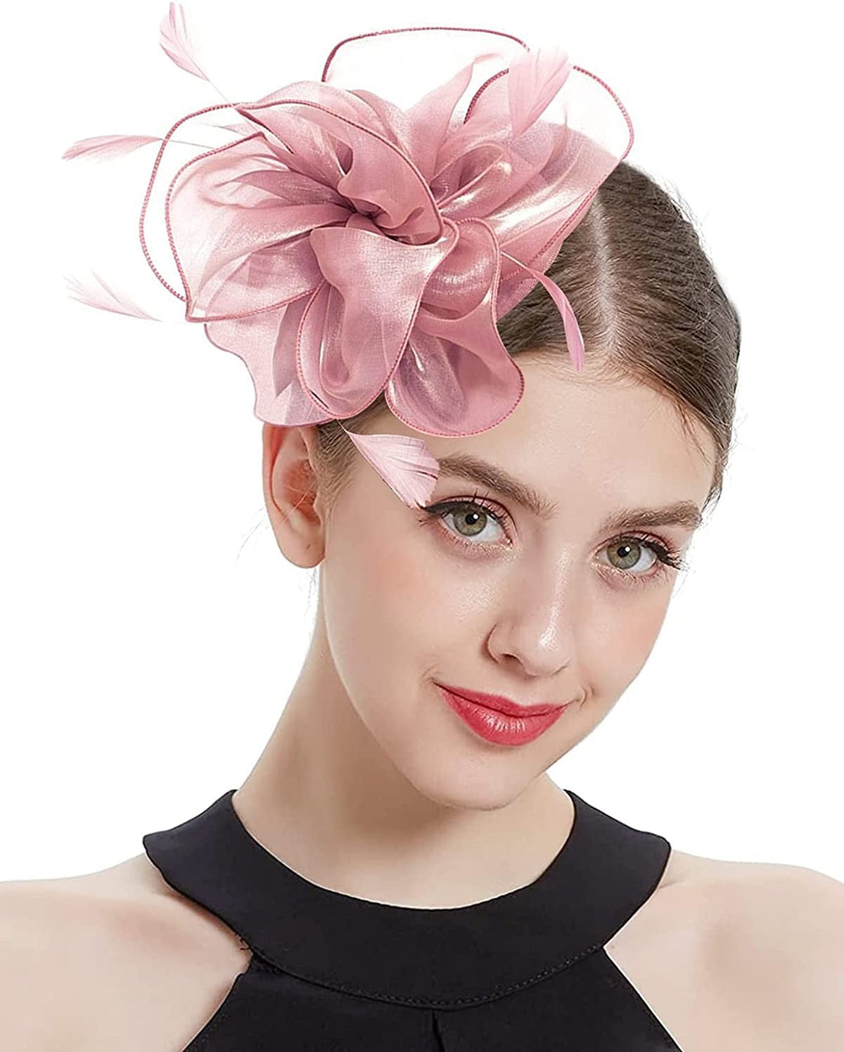New Women's Organza Fascinators Feather Flower Kentucky Derby Hat Headdress Pillbox Hat for Wedding Tea Party Headwewar Clips