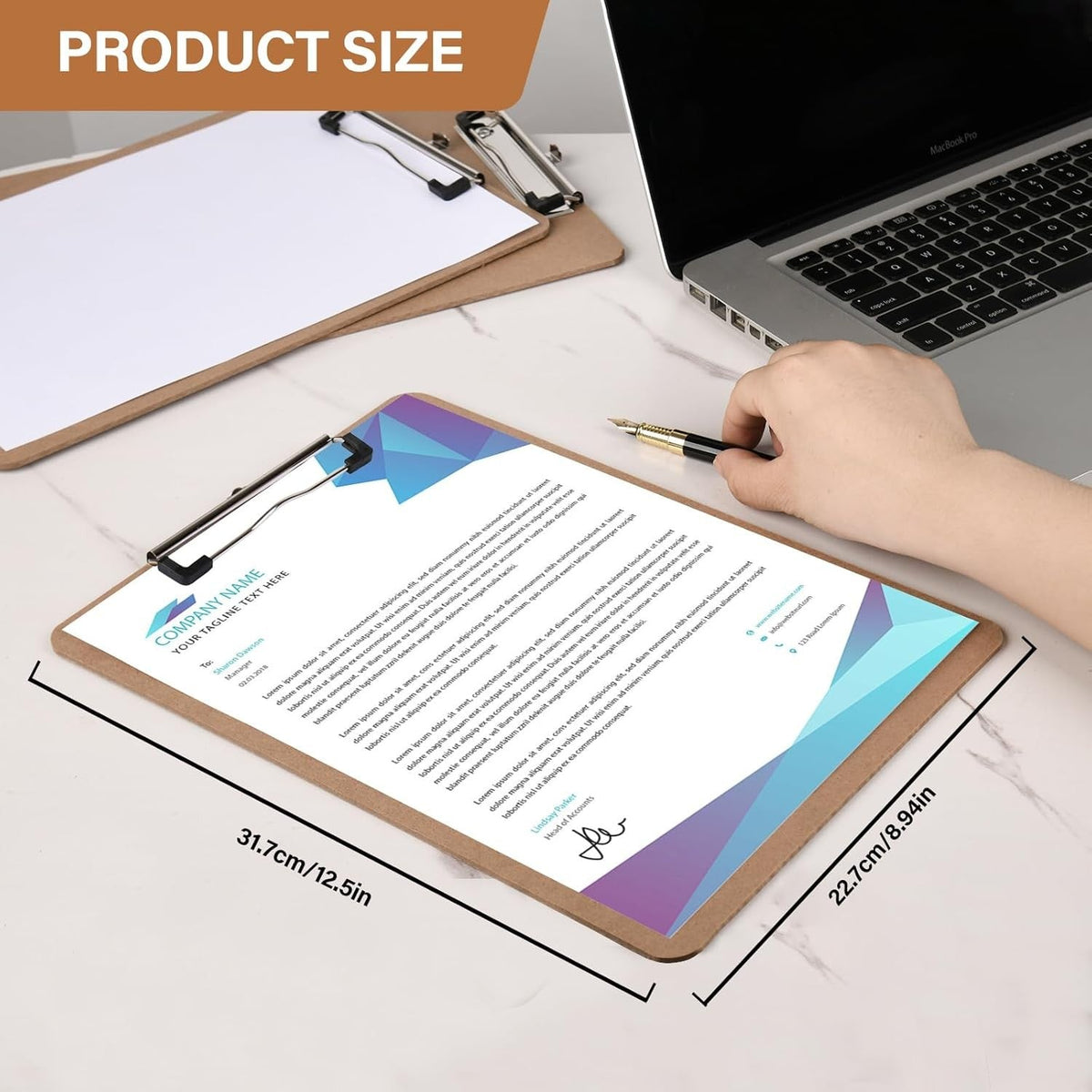 2 Pack Hardboard Office Clipboard, Letter-Size Clipboard with Low Profile Clip, Classic Clip, 9" x 12.5" Wood Clipboards