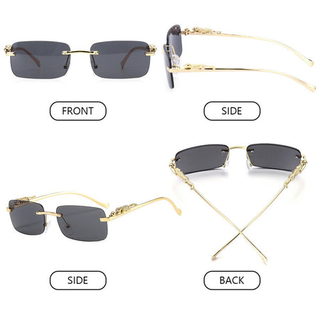 Rimless Square Sunglasses Women Men Luxury Brand Designer Popular Travel Driving Metal Leopard Head Sun Glasses Shade Eyewear