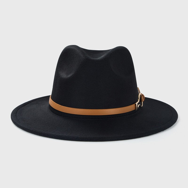 Belt Wool Fedoras Hat For Women Men Winter Autumn Warm Vintage British Style Round Bowler Caps Church Flat Brim Felt Jazz Hats