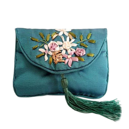 Retro Embroidered Flower Women Tassels Handbags Elegant Handmade Ethnic Style National Small Bag Card Storage Zipper Coin Purse