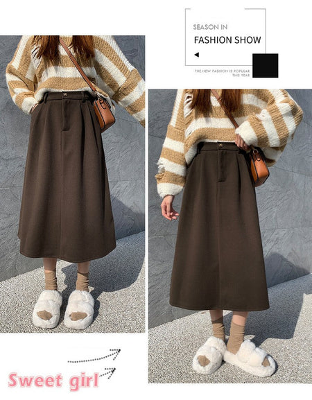 High Waist Plus Size Women Skirt Spring Women Clothing High Waist Hepburn Style Mid-Length A-Line Skirt New Casual Solid Skirts
