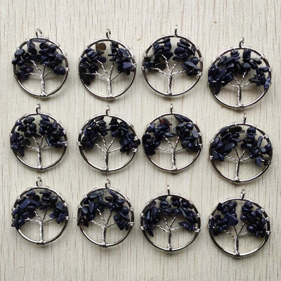 Natural Amethysts Roses Quartz Stone Handmade Wire Wrapped Tree of Life Pendants 30mm for Jewelry Marking Wholesale 12pcs/lot