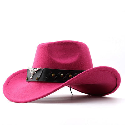 New Western Cowboy Hat Roll Brim Cowgirl Cap Cowboy Jazz Fedora Hats Felt Cap with Cow Band for Women Men