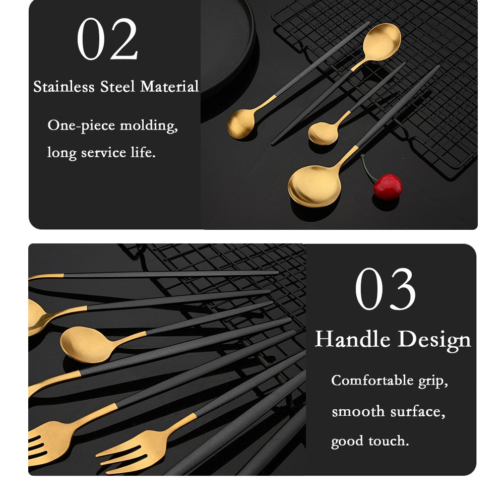 Tableware Stainless Steel Black Gold Flatware Cutlery Set Dinnerware Dinner Knife Coffee Spoon Fork Salad Fork Spoon Silverware