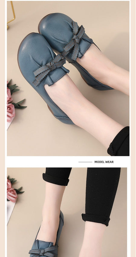 Vintage Plain Oxfords Shoes Women's Genuine Leather Flats Ladies Laced Up Moccasins Elderly Woman Square Toe Driving Loaferss