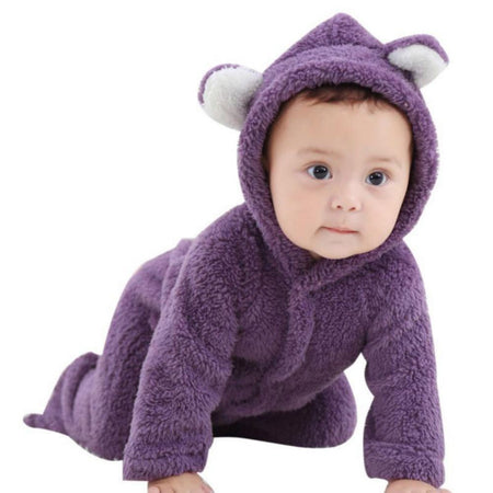 Winter Newborn Baby Plush Bodysuit Jumpsuit Cartoon Hoodies Boy Girl Romper Twins Clothes Korean version 0-12M