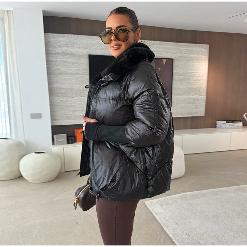 Vintage Women's Fur Coat Elegant Furs Collar Puffer Thicken Full Sleeve Jacket With Furs Female 2025 Autumn Winter Woman Coats