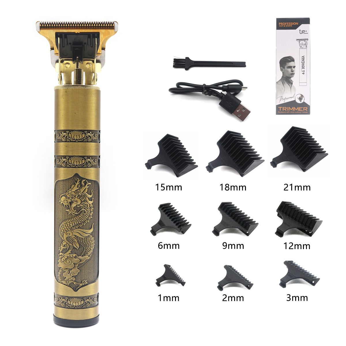 T9 Professional Hair Trimmer Machine Metal Body Stainless Steel Blade Hair Clipper Beard Trimmer for Men Finishing Machine