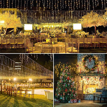 Solar Curtain Icicle Light 3.5M Eaves Decor Outdoor Fairy String Lights Wedding Party Christmas Stair Decor Garden Garlands