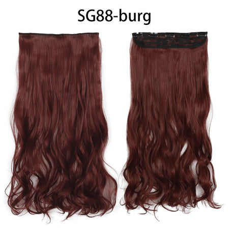 Synthetic Long Straight 5 Clip In Hair Extensions 22’‘ High Resistant Temperature Fiber Black Brown Blonde Hairpiece