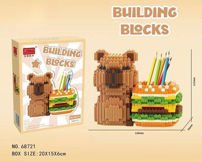 Capybara Building Block Pen Holder Multi-Function Desk Organizer for Office Supplies Cosmetics Birthday Gift Desktop Decoration