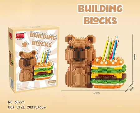 Capybara Building Block Pen Holder Multi-Function Desk Organizer for Office Supplies Cosmetics Birthday Gift Desktop Decoration