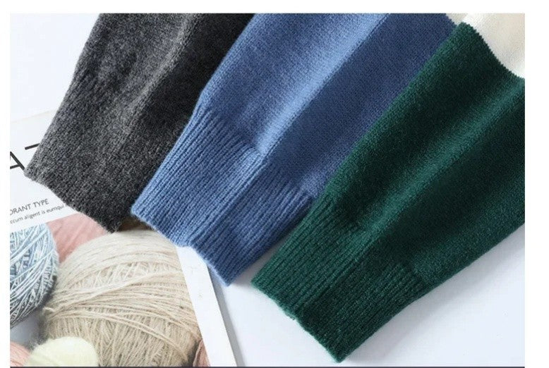 2025 New Male Patchwork Sweater Trend High Street Fashion Autumn and Winter Warm Mens Hip-hop Street Clothing Men pullover shirt
