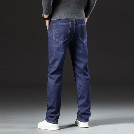 Men Winter Fleece Lined Thickened Warm Jeans Male Fashion Loose Straight Slim Fit Denim Pants Smart Casual Comfortable Trousers