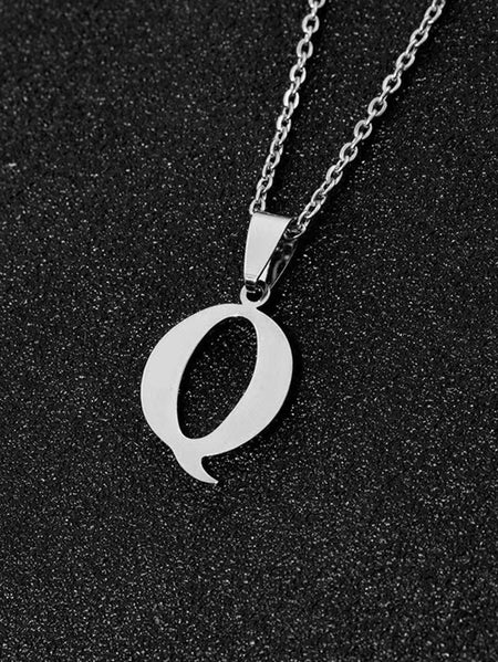 DGIDDK Stainless Steel Fashion Simple A-Z Small Letter Necklace Initial Pendant Fine Chain Alphabet Men Women Jewelry Gift