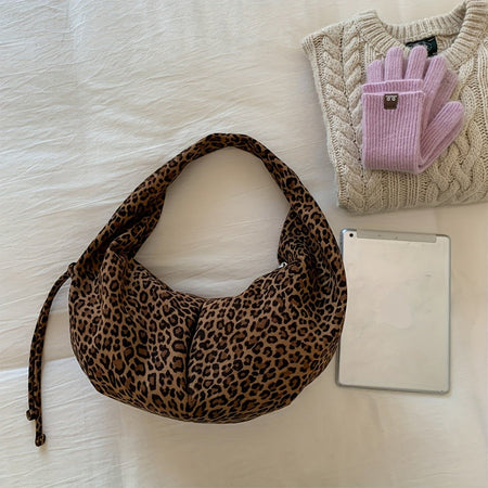 Retro Suede Leopard Print Saddle Bag for Women, Trendy Autumn and Winter Fashion, Underarm Bag, Large Capacity Handbag
