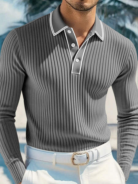 Spring And Autumn New Men's Striped Long Sleeve Polo Shirt Slim Fit Collar Multi Color Business And Leisure Versatile Men's Top