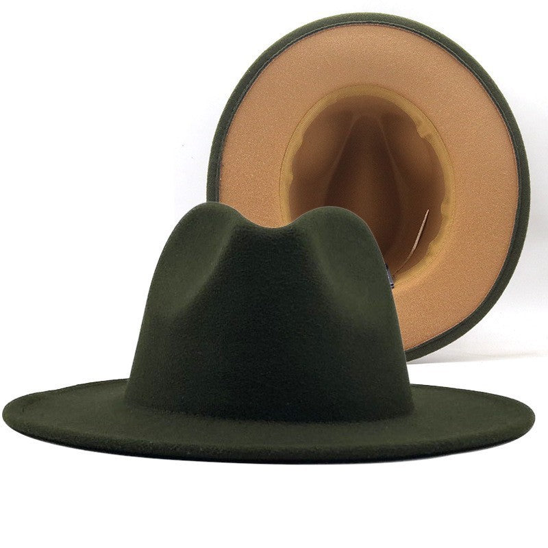 QBHAT Two-color Fedora Hat Women Men Wide Brim Felt Jazz Hat Ladies Party Top Cap Patchwork Chapeau Sombreros De Mujer 50 Colors