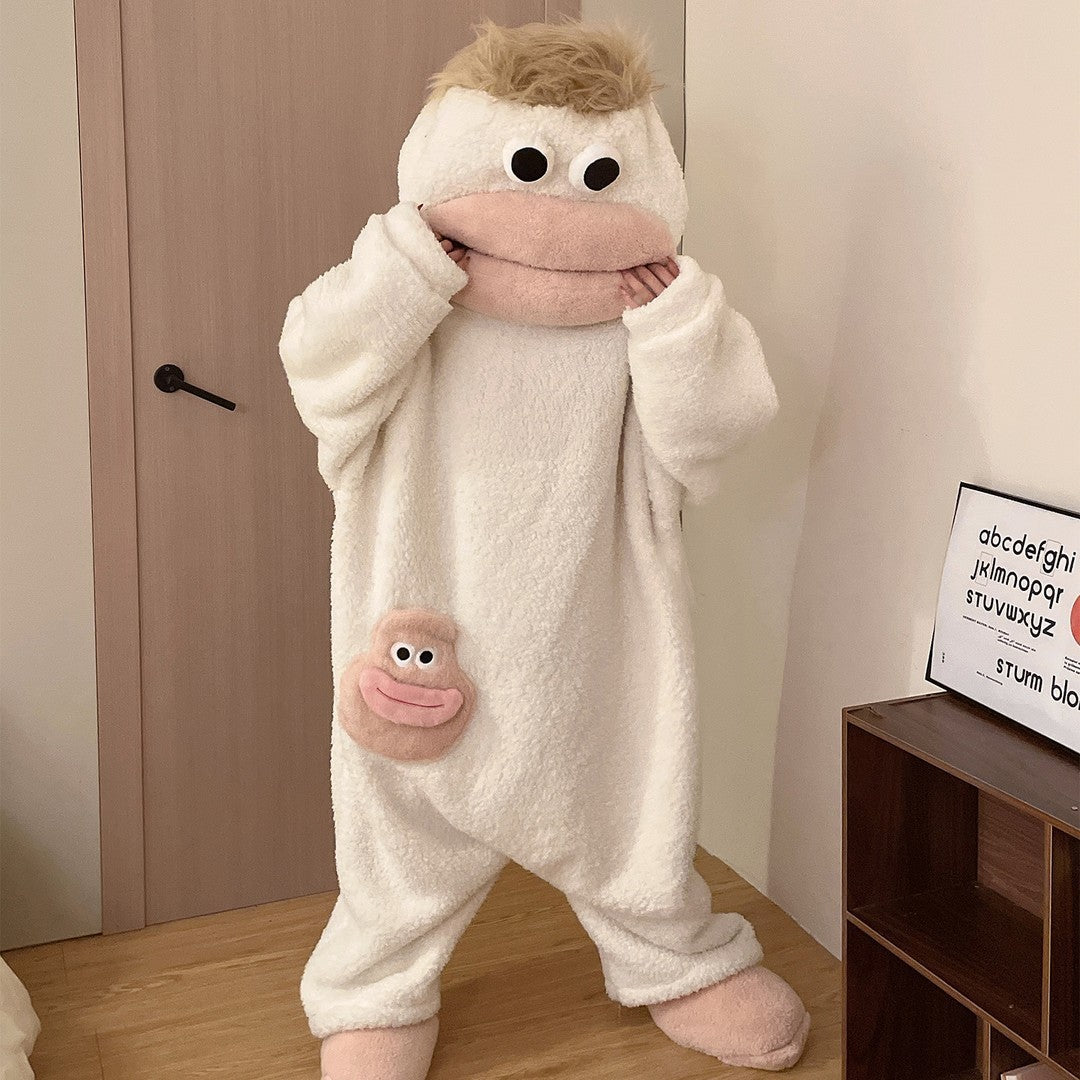 Generic Big Mouth Monster Onesie Pajamas Winter Thick Coral Fleece Ugly Cute Funny Warm Loungewear For Adults Cosplay Jumpsuit