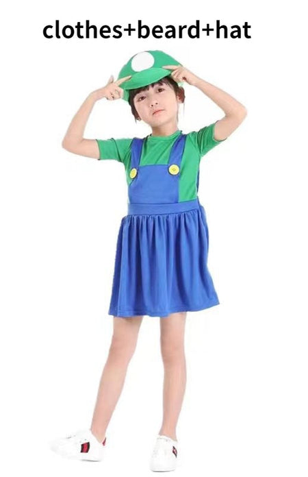 Anime Odyssey Super Luigi Brothers Cosplay Costume  Adult Children's Jumpsuit Beard Hat  Set Halloween Costume