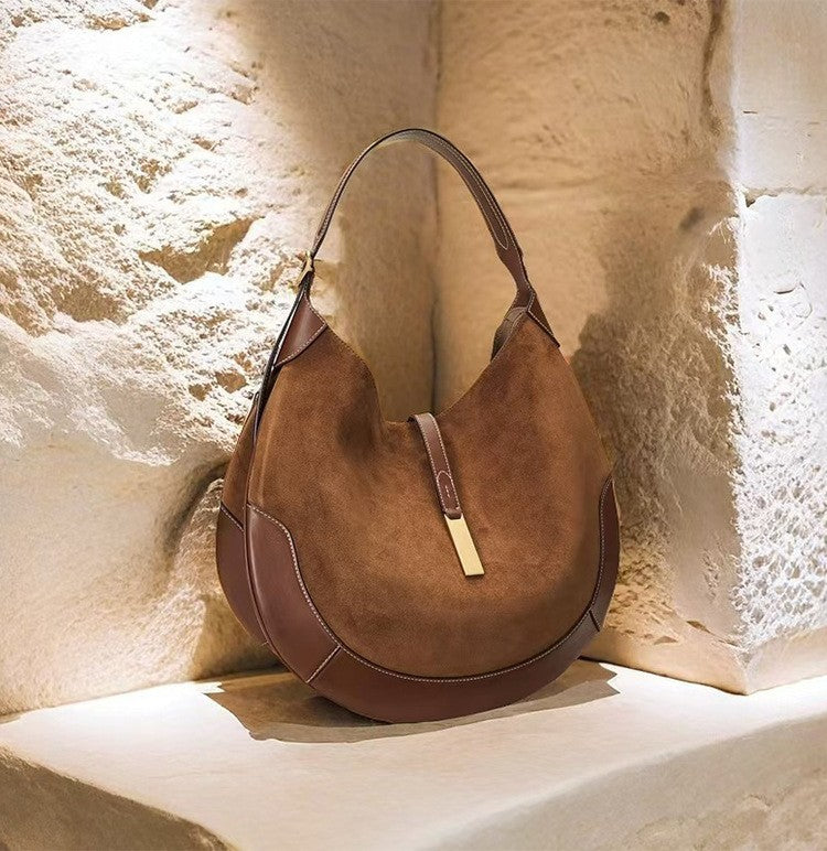 New Fashionable Women's Underarm Bag, Leather Riding Style Brown/Black Crossbody Bag Crescent Bag Travel Bag
