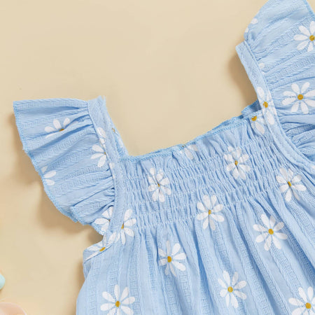 Baby Girl Daisy Outfit Toddler Girls Flying Sleeve Babydoll Tops Elastic Waist Ruffle Shorts Cute Summer Clothes 2Pcs Sets