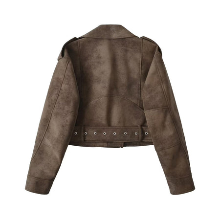 European style new women's fashion versatile temperament retro design velvet PU motorcycle jacket short coat