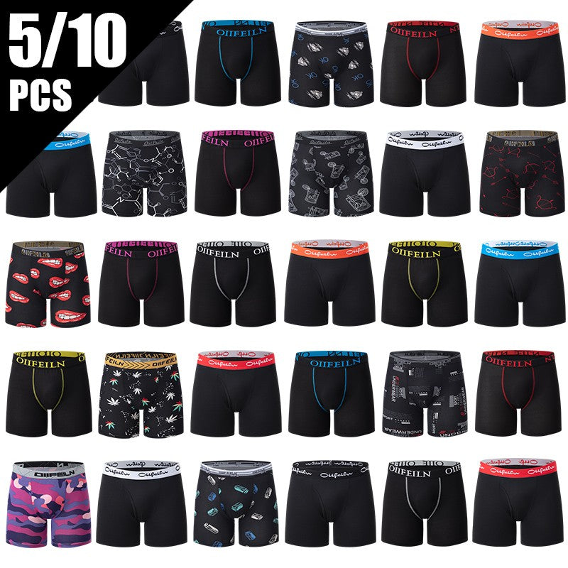 5/7/10 Pcs Men's Long Sports Parent-child Underwear Teenagers To Adults Multi-size Mix And Match Boyshort Elastic Waist Shorts