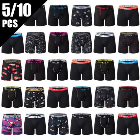 5/7/10 Pcs Men's Long Sports Parent-child Underwear Teenagers To Adults Multi-size Mix And Match Boyshort Elastic Waist Shorts