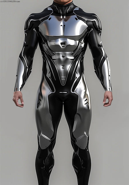CyberPunk Futuristic Mechanical Armour Jumpsuit Cool Fighter Cosplay Bodysuit Steampunk Costume Halloween Party Shows Men Zentai