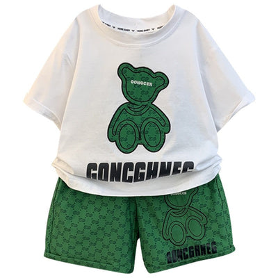 Children Boy Clothes Set Kid Girls Cartoon Bear Tshirts and Shorts 2 Pieces Suit Baby Letter Print Top Bottom Suit Tracksuits