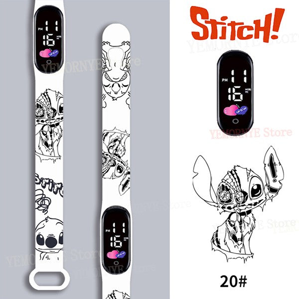Disney Stitch Digital Kids' Watches Anime Figures LED Luminous Watch Touch Waterproof Electronic Sports Watch Kids Birthday Gift
