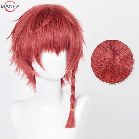 Kurona Ranze Cosplay Wig Anime Unisex Long 38cm Red Single Twist Braid Wig Heat Resistant Synthetic Cosplay Anime Wigs + Wig Cap