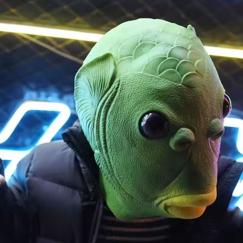 Cospaly Green Fish headed Monster Mask Murloc Hair Mask Fish Headgear Cute and Funny Mask for Halloween Carnival Costume Party