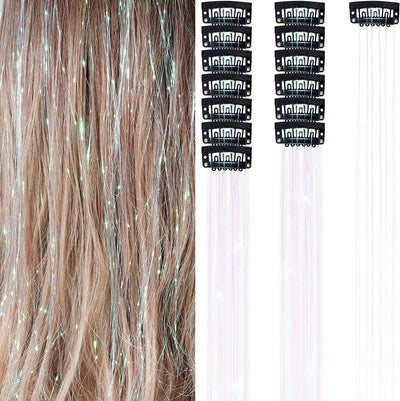 6Pcs 50cm Sparking Shiny Hair Tinsel Hair Extensions Tinsel Synthetic Hair Clip  Extensions Women for Braiding Headdress