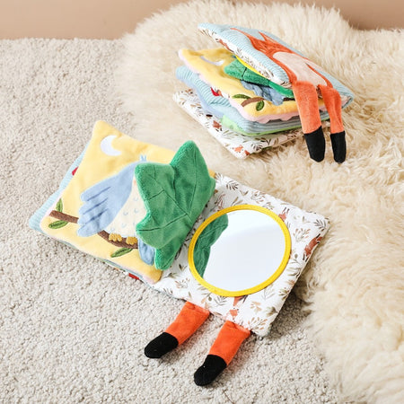 Baby Toys for 0 12 Months Cloth Book Early Educational Sensory Book Baby Soft Books Fluffy Cartoon Elephant Books With Mirror
