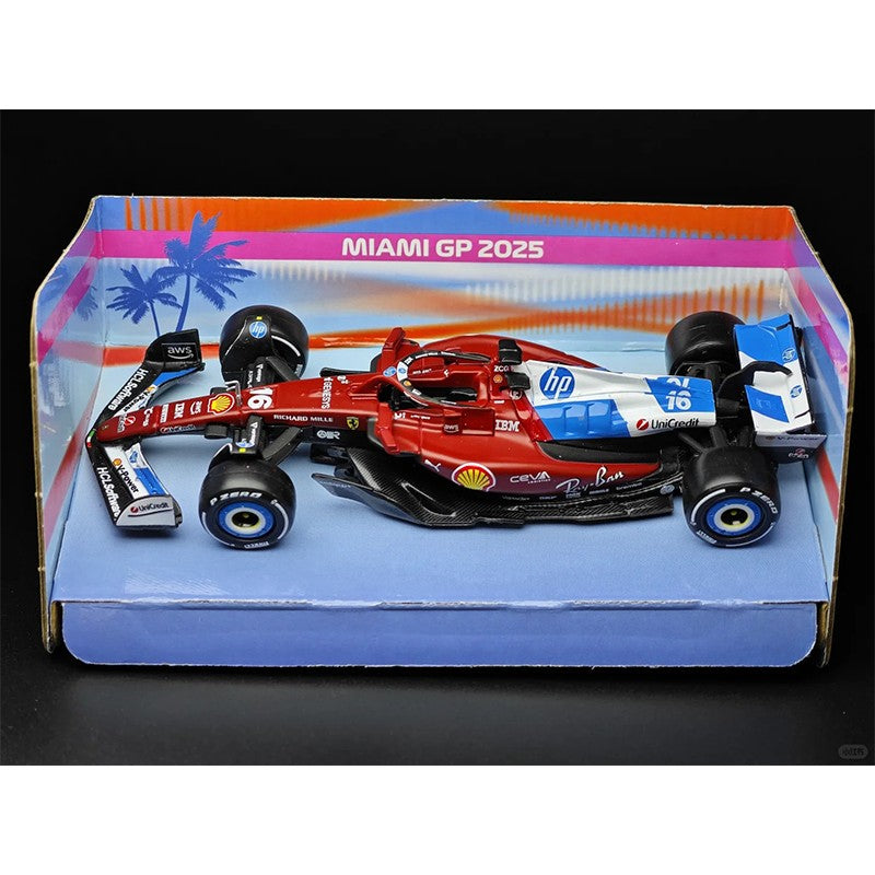 New In Stock Bburago 1:43 Ferrari Sf25 Miami Gp Alloy Miniature Diecast Model 2025 F1 Car #16 Charles Leclerc Toys Car Kids Gift