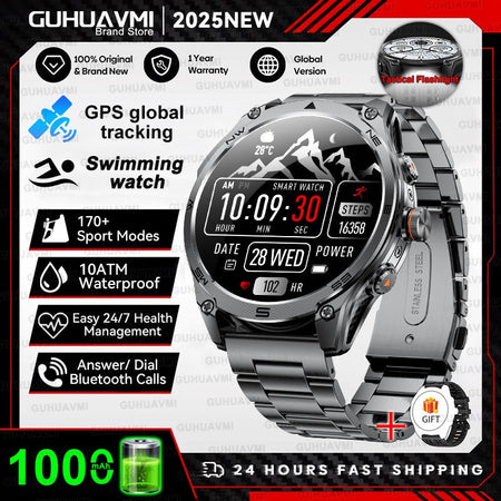 2025 New Military T-Rex 3 Ultra GPS Smart Watch 1000mAh Battery 10ATM Waterproof Compass Flashlight Sports trackr Smartwatch Men