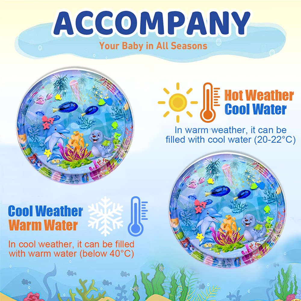1pc 100cm/39.4inch PVC Baby Playing Water Mat Purple Round Seal Pattern Toddler Pad Kids Early Education Activity Toys Cushion