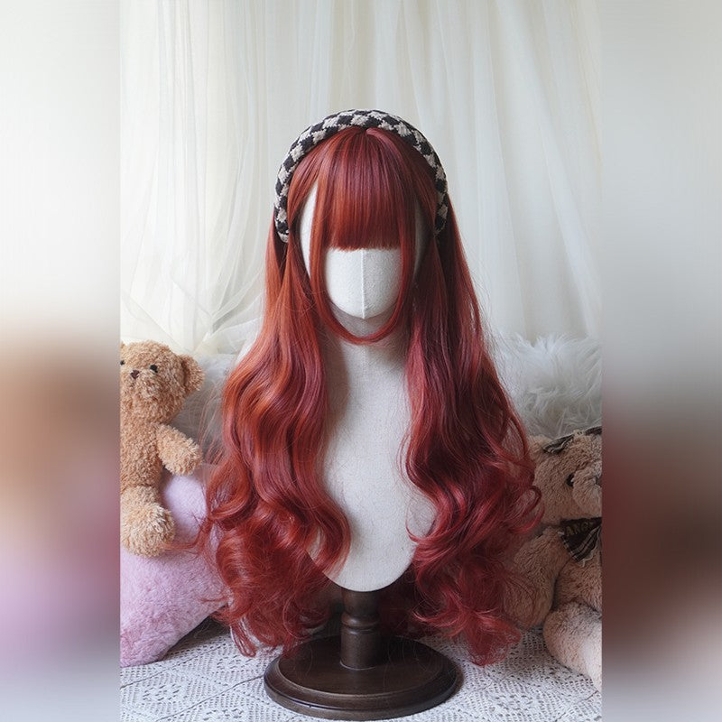 32cinch Lolita Style Long Curly  Wig | Heat Resistant Synthetic Hair with Bangs for Cosplay, Halloween, Anime Theme Party Dress