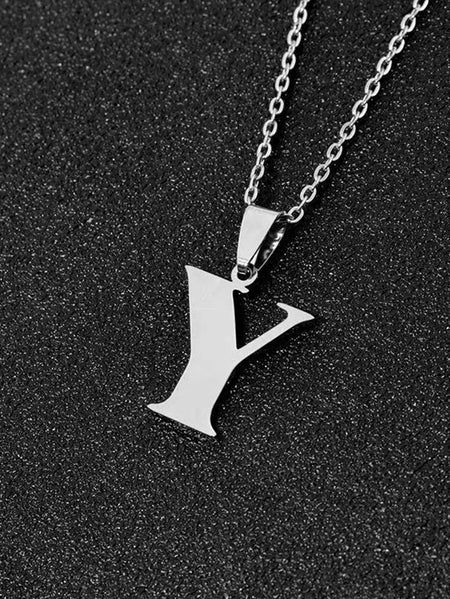 DGIDDK Stainless Steel Fashion Simple A-Z Small Letter Necklace Initial Pendant Fine Chain Alphabet Men Women Jewelry Gift
