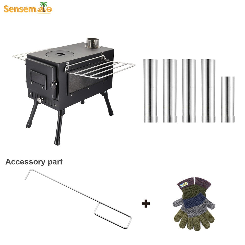 Folding Camping Wood Stove,Portable Tent Heater with 5-Section Detachable Chimney,Ice Fishing Firewood Burner,Outdoor Cook & BBQ